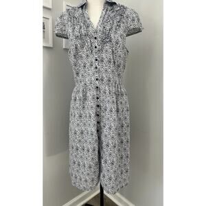 OC by OC Women’s Dress Blue/White Ruffles Button Down Cap Sleeves, PocketSize 10